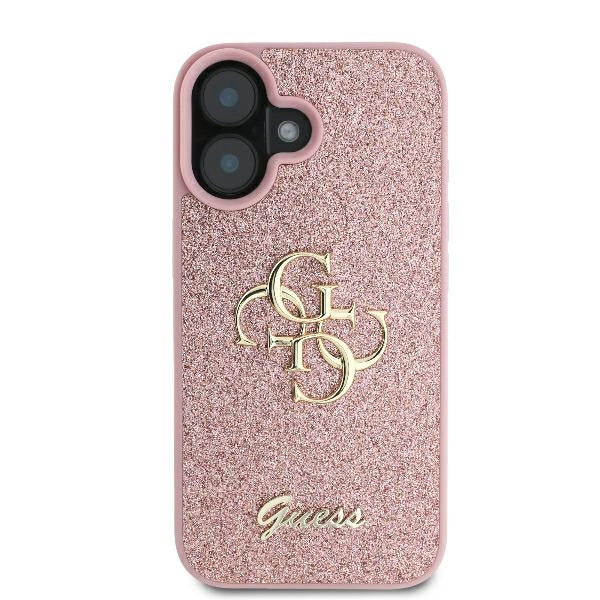 Skyddsfodral för Apple iPhone 16, Guess, Fixed Glitter Big 4G, Rosa