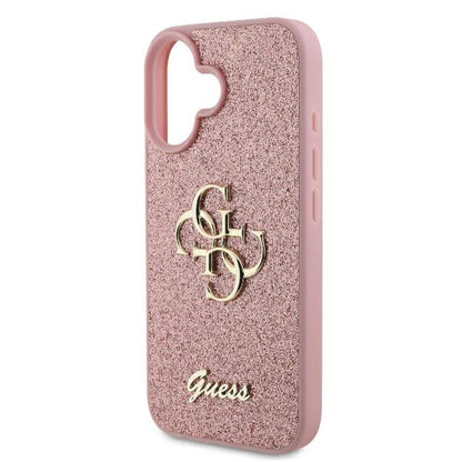 Skyddsfodral för Apple iPhone 16, Guess, Fixed Glitter Big 4G, Rosa