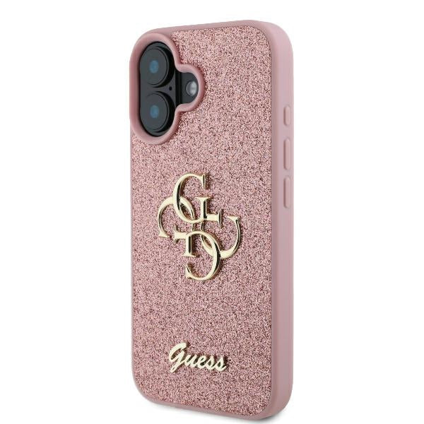 Skyddsfodral för Apple iPhone 16, Guess, Fixed Glitter Big 4G, Rosa