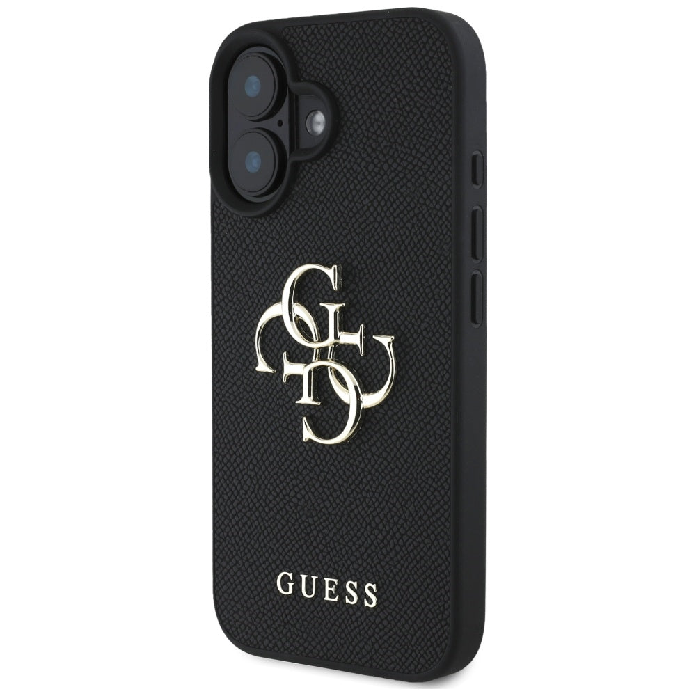 Fodral för Apple iPhone 16, Guess, Grained Big 4G Logo Small Classic Logo, Svart