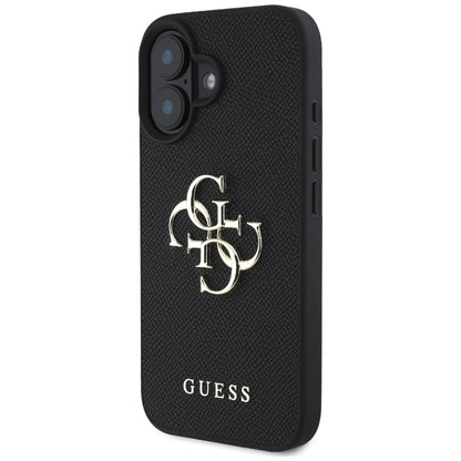 Fodral för Apple iPhone 16, Guess, Grained Big 4G Logo Small Classic Logo, Svart