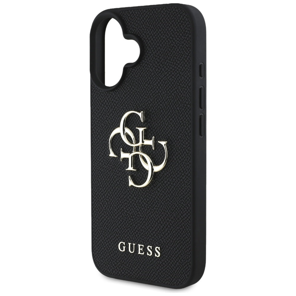 Fodral för Apple iPhone 16, Guess, Grained Big 4G Logo Small Classic Logo, Svart