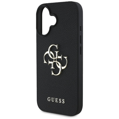 Fodral för Apple iPhone 16, Guess, Grained Big 4G Logo Small Classic Logo, Svart