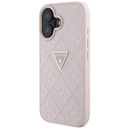 Fodral för Apple iPhone 16, Guess, Hot Stamp 4G Pattern Triangle Logo, Rosa