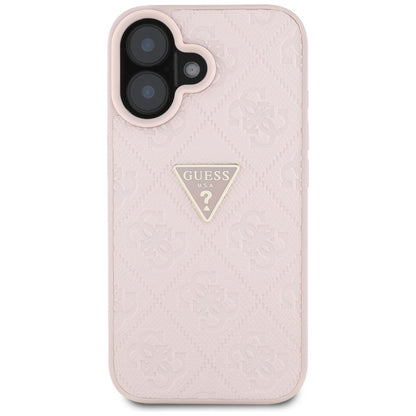 Fodral för Apple iPhone 16, Guess, Hot Stamp 4G Pattern Triangle Logo, Rosa