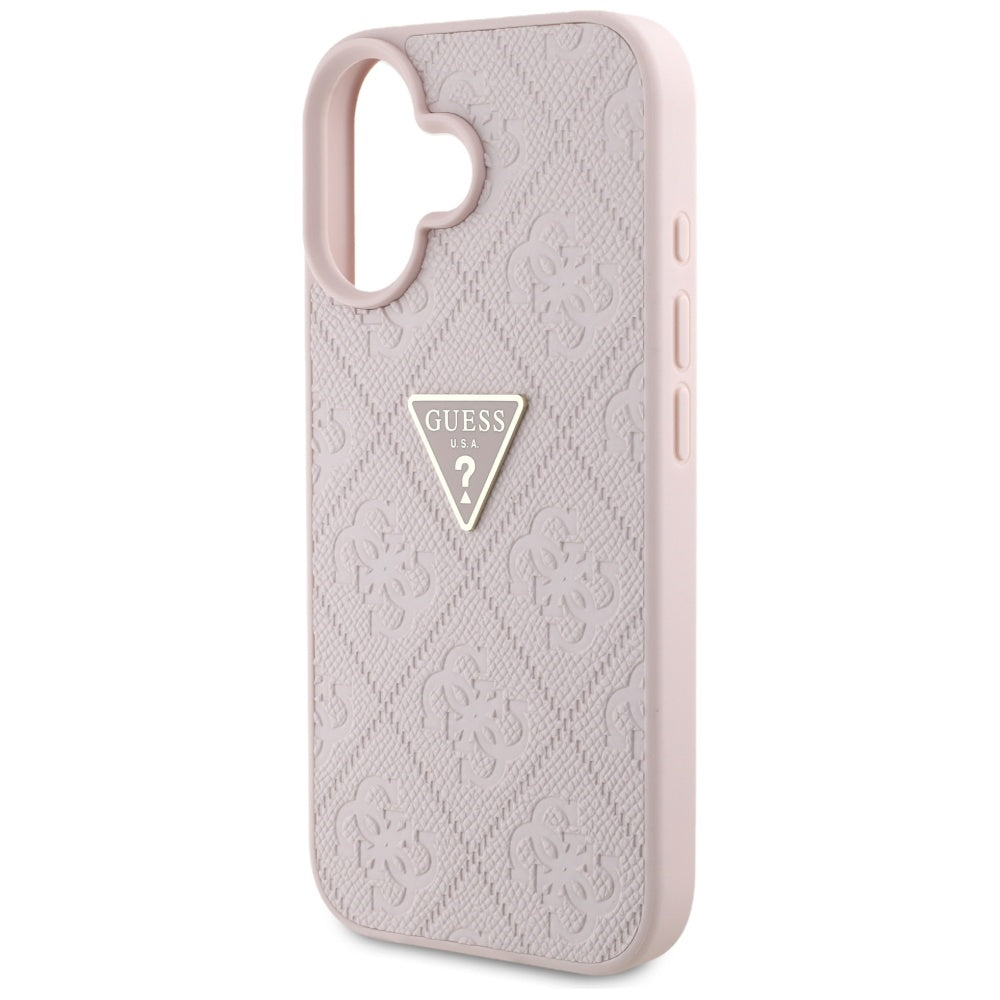 Fodral för Apple iPhone 16, Guess, Hot Stamp 4G Pattern Triangle Logo, Rosa