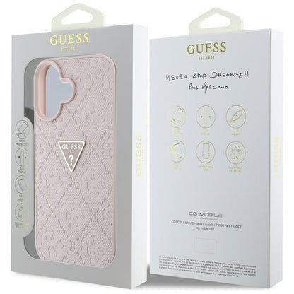 Fodral för Apple iPhone 16, Guess, Hot Stamp 4G Pattern Triangle Logo, Rosa