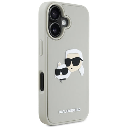 Fodral för Apple iPhone 16, Karl Lagerfeld, 3D Rubber Karl & Choupette, Beige