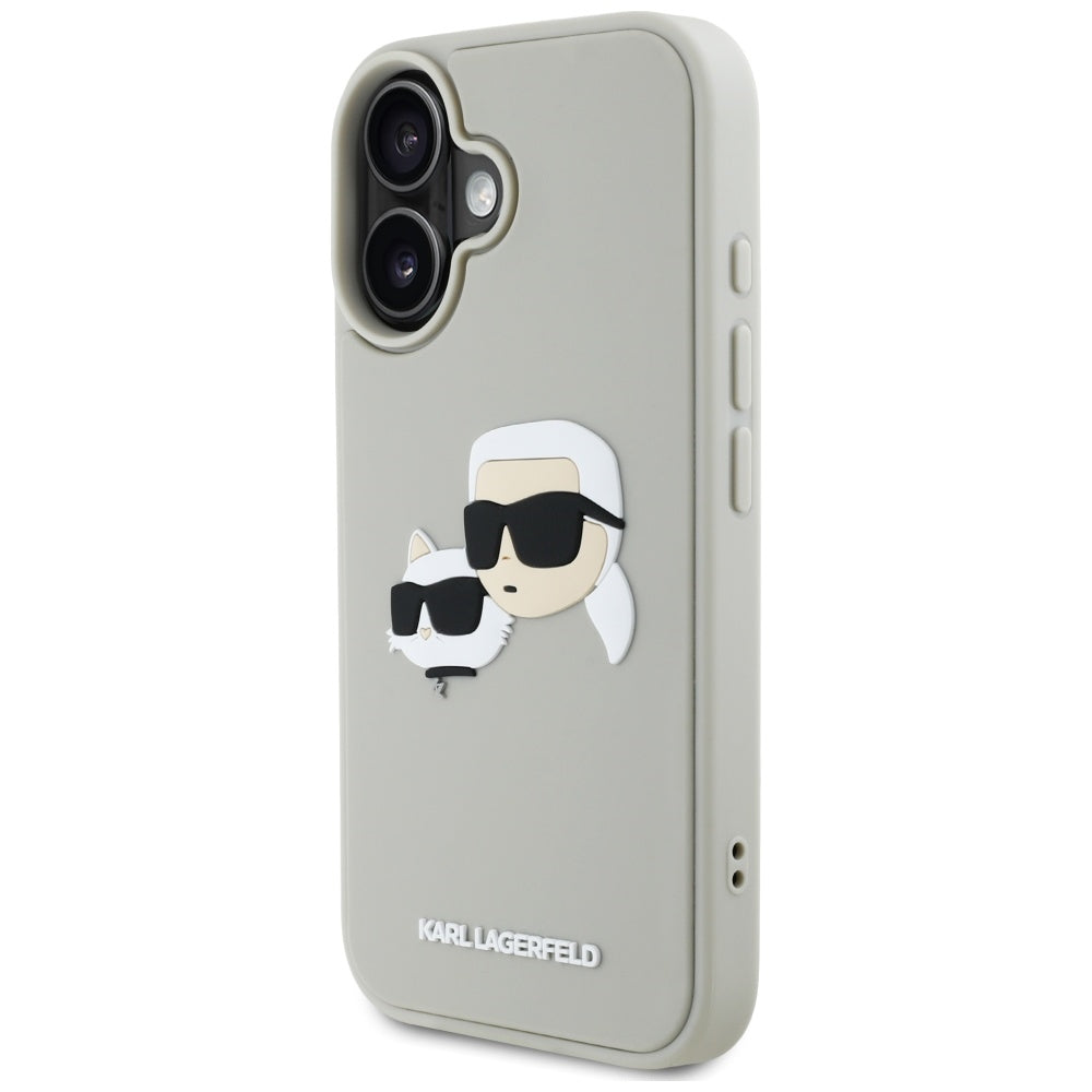 Fodral för Apple iPhone 16, Karl Lagerfeld, 3D Rubber Karl & Choupette, Beige
