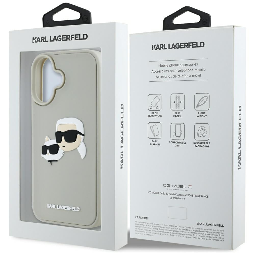 Fodral för Apple iPhone 16, Karl Lagerfeld, 3D Rubber Karl & Choupette, Beige