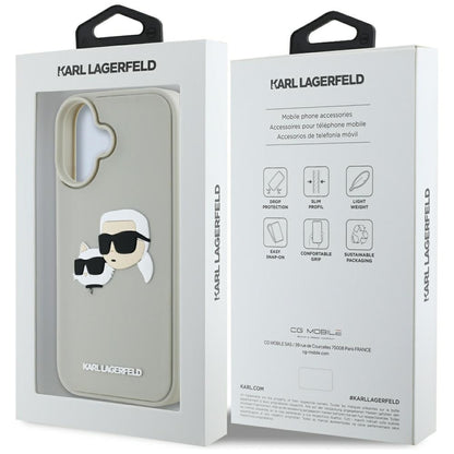 Fodral för Apple iPhone 16, Karl Lagerfeld, 3D Rubber Karl & Choupette, Beige