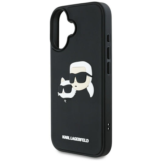 Skyddsfodral för Apple iPhone 16, Karl Lagerfeld, 3D Rubber Karl & Choupette, Svart