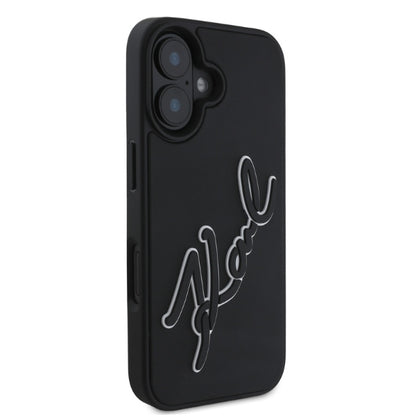 Skyddsfodral för Apple iPhone 16, Karl Lagerfeld, 3D Rubber Signature, Svart