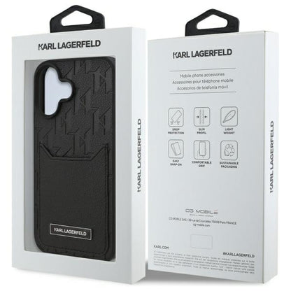 Fodral för Apple iPhone 16, Karl Lagerfeld, Cardslots Monogram, Svart