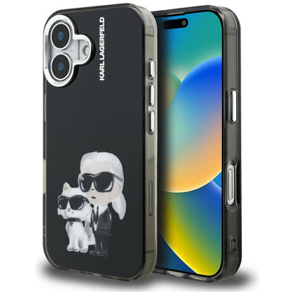 Skyddsfodral för Apple iPhone 16, Karl Lagerfeld, IML Aquarelle Logo Karl & Choupette, Svart