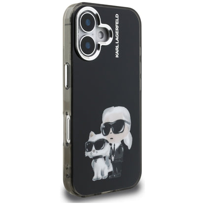 Skyddsfodral för Apple iPhone 16, Karl Lagerfeld, IML Aquarelle Logo Karl & Choupette, Svart