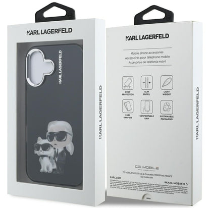 Skyddsfodral för Apple iPhone 16, Karl Lagerfeld, IML Aquarelle Logo Karl & Choupette, Svart