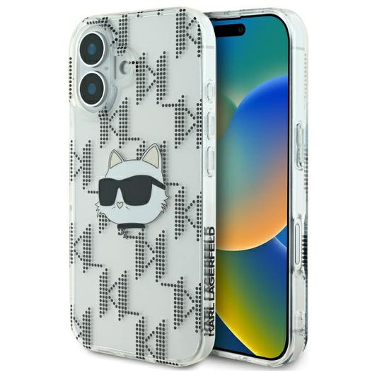 Fodral för Apple iPhone 16, Karl Lagerfeld, IML Luxury Electroplated Choupette's Head, Transparent