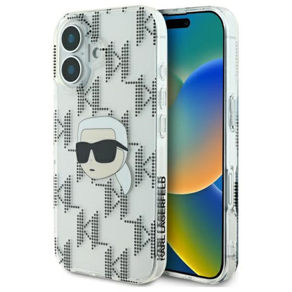 Skal för Apple iPhone 16, Karl Lagerfeld, IML Luxury Electroplated Karl's Head, Transparent
