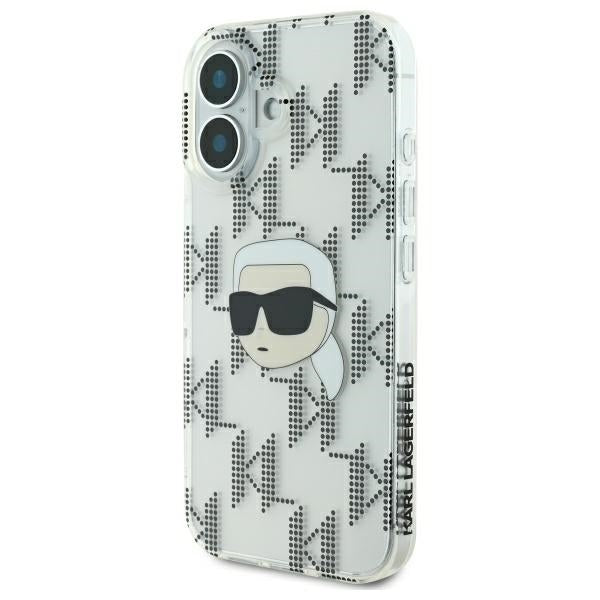 Skal för Apple iPhone 16, Karl Lagerfeld, IML Luxury Electroplated Karl's Head, Transparent