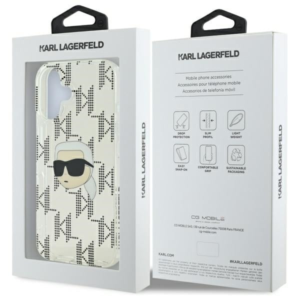 Skal för Apple iPhone 16, Karl Lagerfeld, IML Luxury Electroplated Karl's Head, Transparent