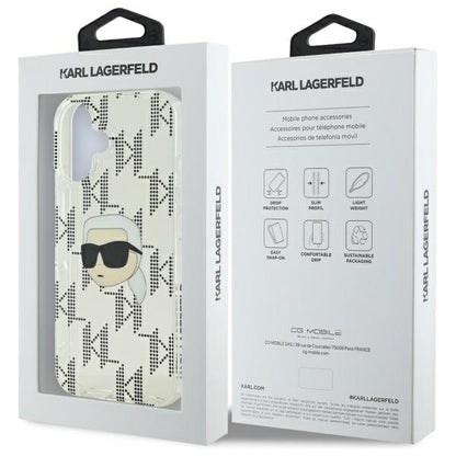 Skal för Apple iPhone 16, Karl Lagerfeld, IML Luxury Electroplated Karl's Head, Transparent