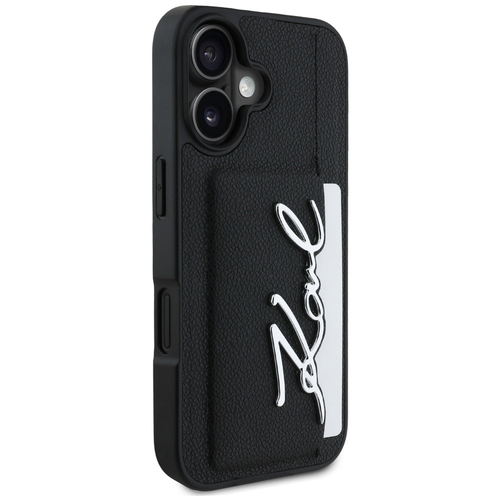 Skyddsfodral för Apple iPhone 16, Karl Lagerfeld, Metal Signature, Svart
