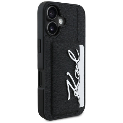 Skyddsfodral för Apple iPhone 16, Karl Lagerfeld, Metal Signature, Svart
