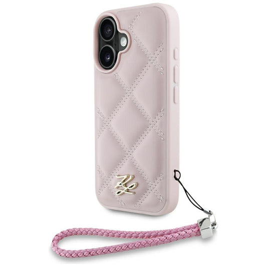 Fodral för Apple iPhone 16, Karl Lagerfeld, Quilted Initial Logo & Chain Strap, Rosa