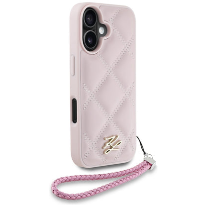 Fodral för Apple iPhone 16, Karl Lagerfeld, Quilted Initial Logo & Chain Strap, Rosa
