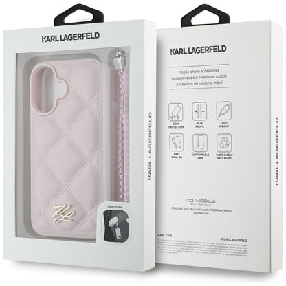 Fodral för Apple iPhone 16, Karl Lagerfeld, Quilted Initial Logo & Chain Strap, Rosa
