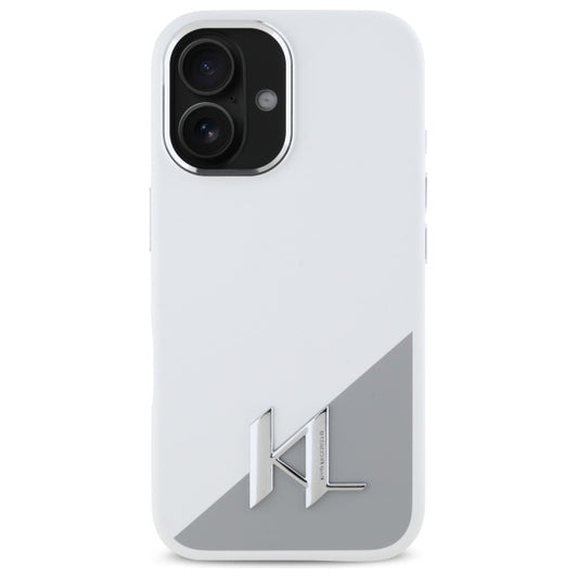 Skyddsfodral för Apple iPhone 16, Karl Lagerfeld, Silicone White Shadow Metal Initial, Vit
