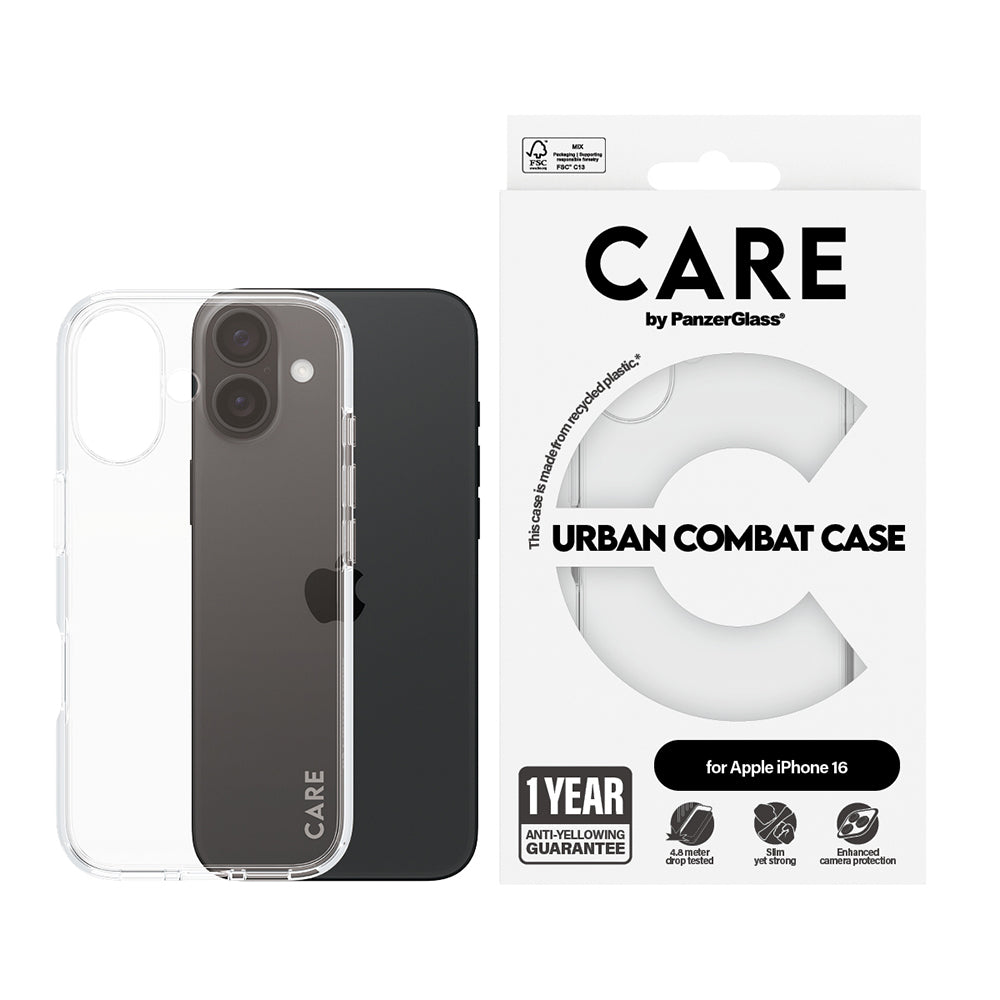 Skyddsfodral för Apple iPhone 16, PanzerGlass, Care Urban Combat, Transparent