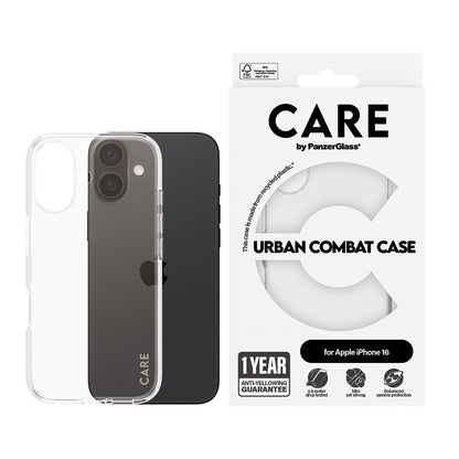 Skyddsfodral för Apple iPhone 16, PanzerGlass, Care Urban Combat, Transparent