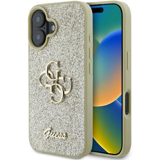 Skyddsfodral för Apple iPhone 16 Plus, Guess, Fixed Glitter Big 4G, Guld