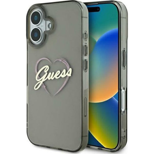 Skyddsfodral för Apple iPhone 16 Plus, Guess, IML Heart, Svart