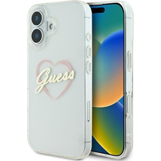 Skyddsfodral för Apple iPhone 16 Plus, Guess, IML Heart, Transparent