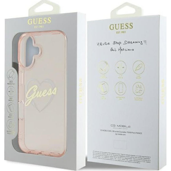 Skyddsfodral för Apple iPhone 16 Plus, Guess, IML Heart, Transparent