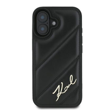 Fodral för Apple iPhone 16 Plus, Karl Lagerfeld, Diagonal Quilted Script, Svart