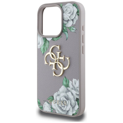 Skyddsfodral för Apple iPhone 16 Pro, Guess, 4G Grained Roses Big Logo, Lila