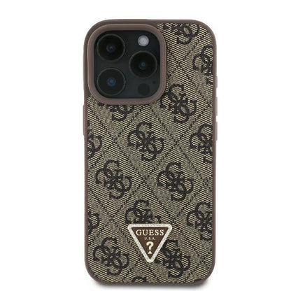 Fodral för Apple iPhone 16 Pro, Guess, 4G Triangle Strass, Brun