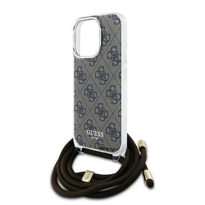 Fodral för Apple iPhone 16 Pro, Guess, Crossbody Cord 4G Print, Brun