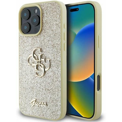 Skyddsfodral för Apple iPhone 16 Pro, Guess, Fixed Glitter Big 4G, Guld