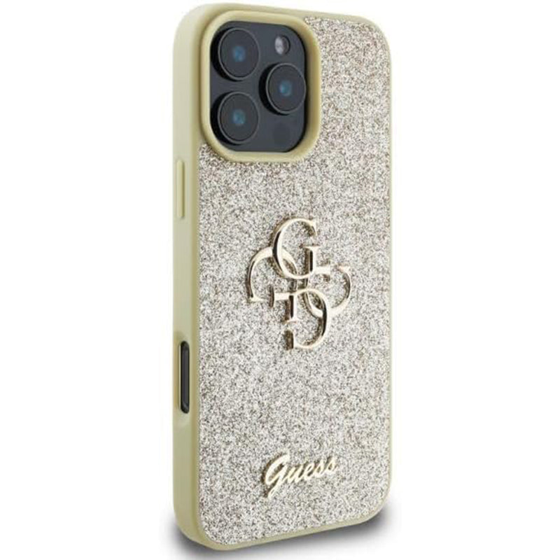 Skyddsfodral för Apple iPhone 16 Pro, Guess, Fixed Glitter Big 4G, Guld