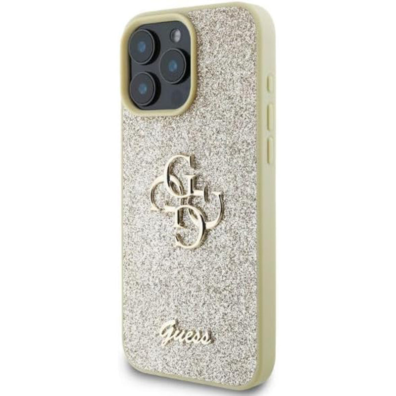 Skyddsfodral för Apple iPhone 16 Pro, Guess, Fixed Glitter Big 4G, Guld