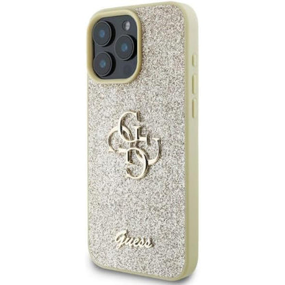 Skyddsfodral för Apple iPhone 16 Pro, Guess, Fixed Glitter Big 4G, Guld