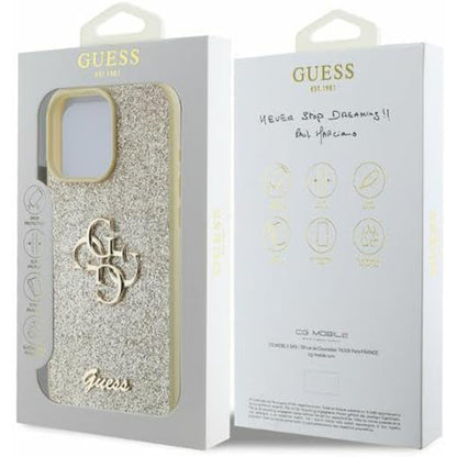 Skyddsfodral för Apple iPhone 16 Pro, Guess, Fixed Glitter Big 4G, Guld