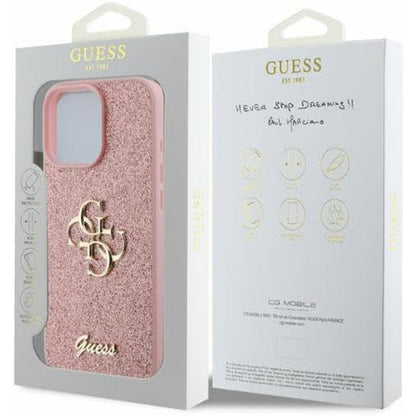 Skyddsfodral för Apple iPhone 16 Pro, Guess, Fixed Glitter Big 4G, Rosa