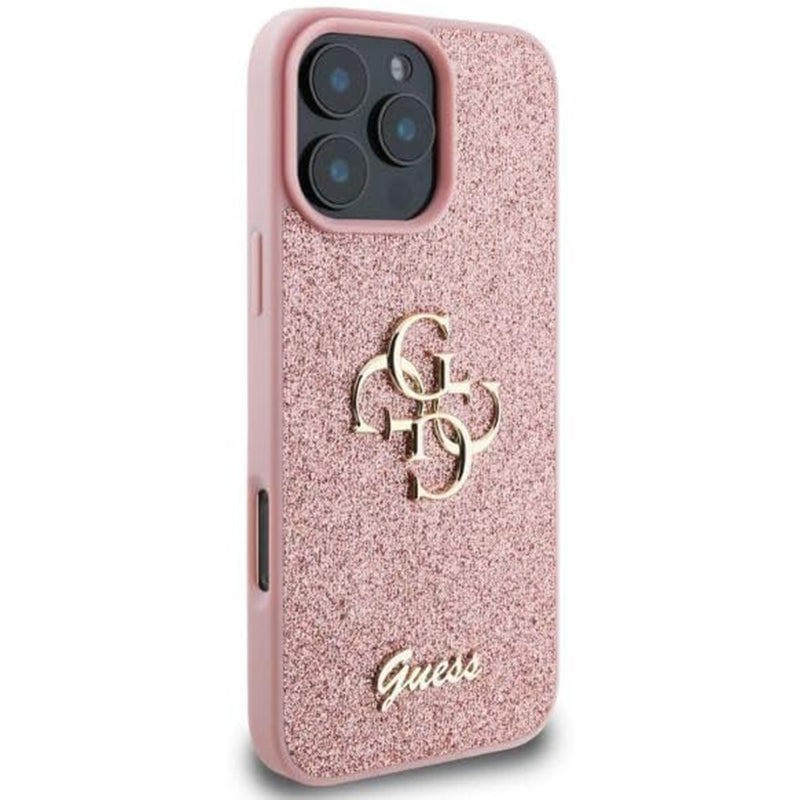 Skyddsfodral för Apple iPhone 16 Pro, Guess, Fixed Glitter Big 4G, Rosa