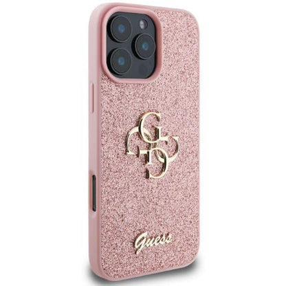 Skyddsfodral för Apple iPhone 16 Pro, Guess, Fixed Glitter Big 4G, Rosa